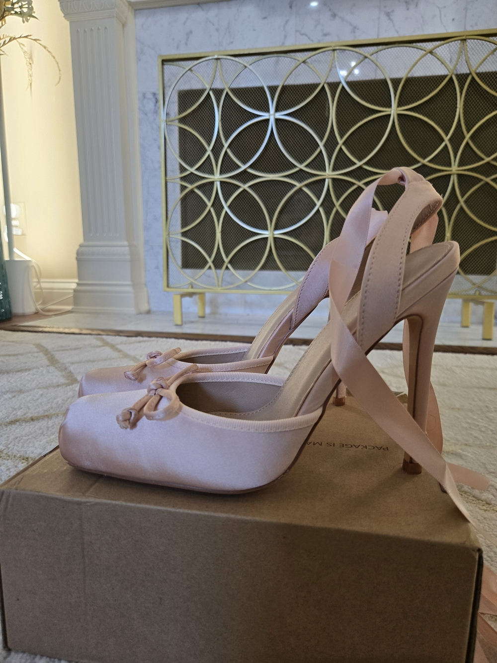 Elegant Pink Ballerina Style Satin High-Heel Slingbacks with Ankle Ties - Picture 6 of 8
